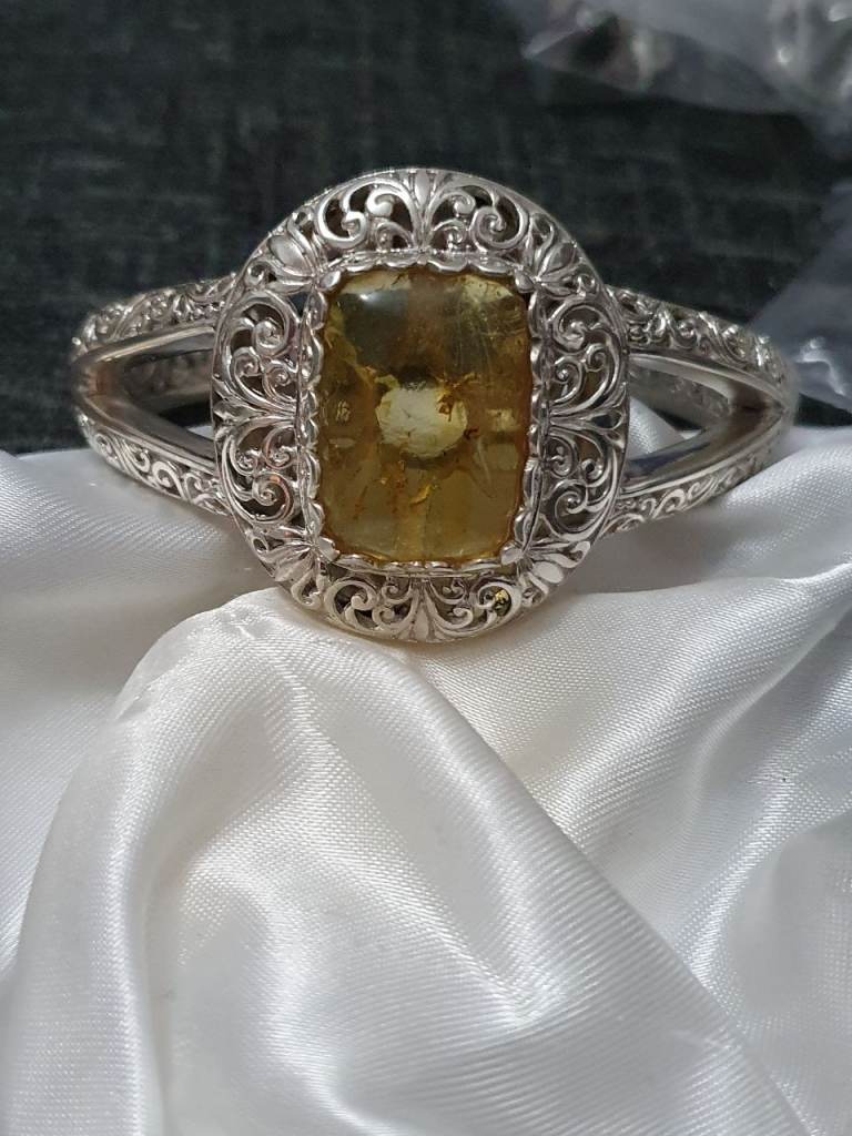 Heavy Solid Sterling silver 925 20x23 Baltic Amber Cuff Bangle 6.5  7 inch new p