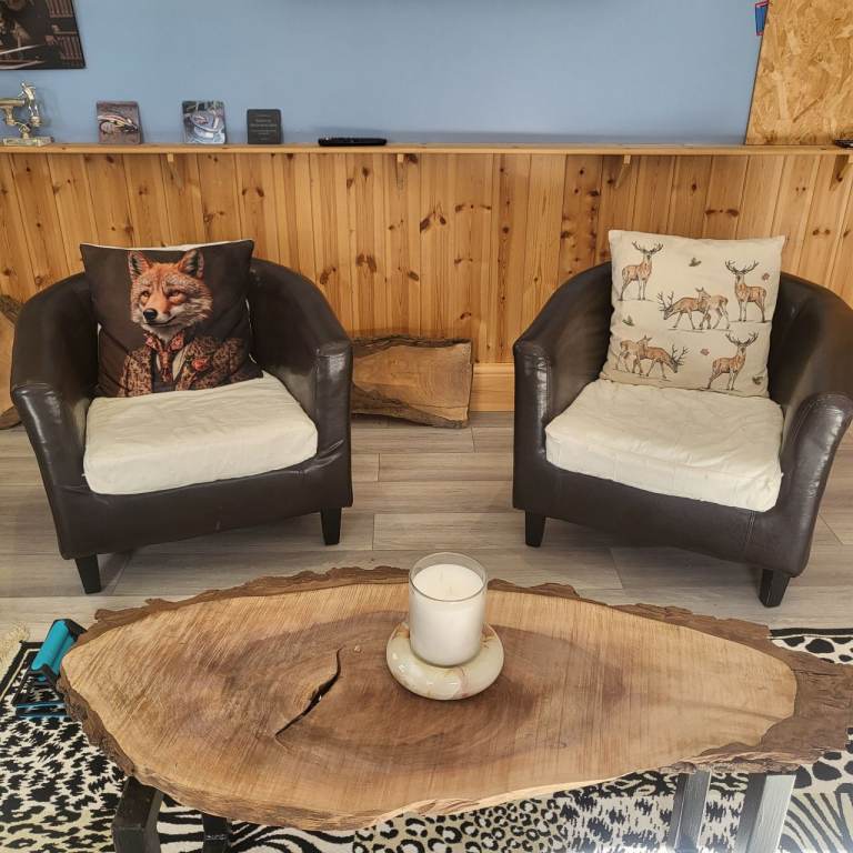 Pair of Small Brown Armchairs – Good Condition
