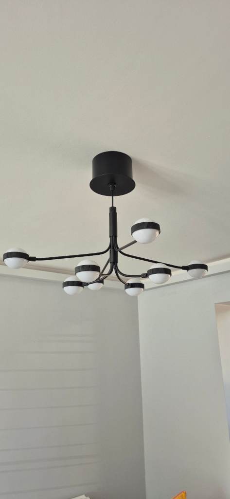 Modern Black Ceiling Light – 8 Arms, Good Condition