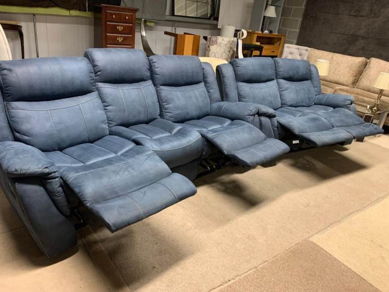 RECLINER Blue Fabric 2 and 3 Seater Sofas 