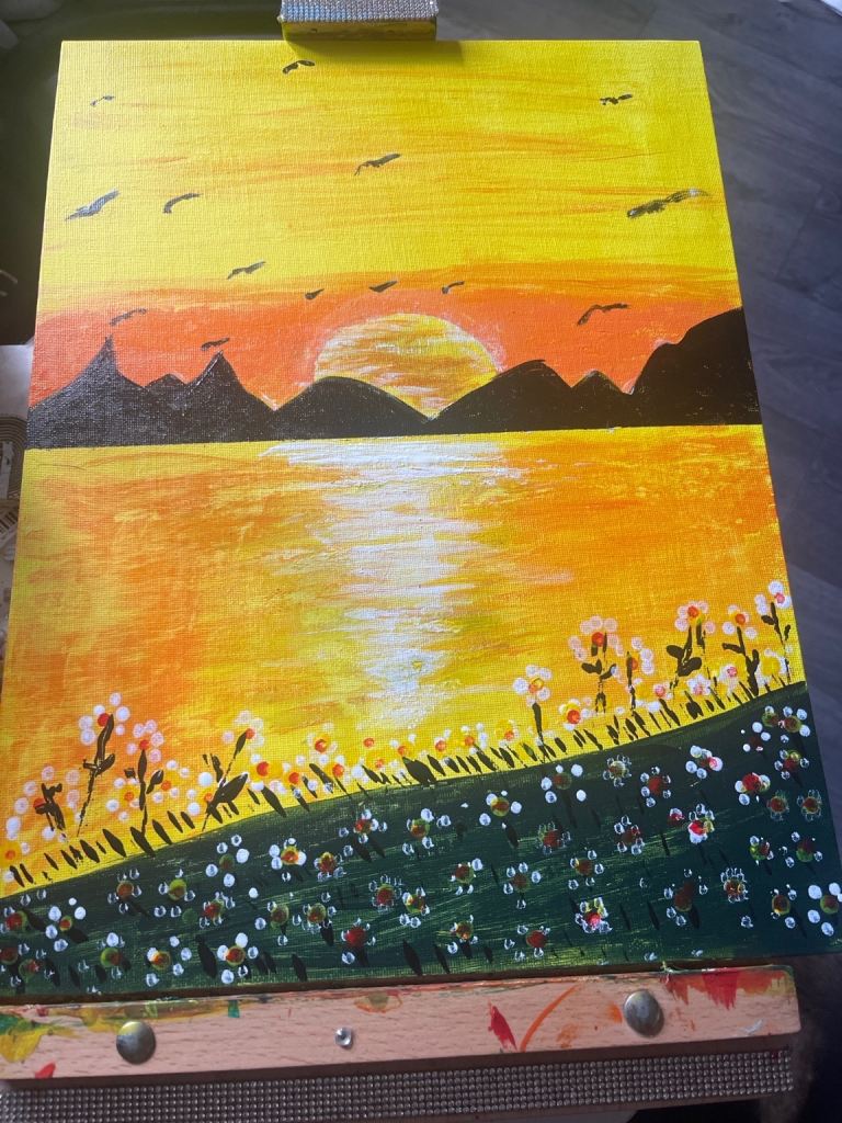 Hand-painted Sunset Landscape Canvas Art – As Good As New