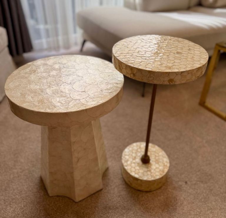 Pair of Luxury Shell-Inlay Accent Tables – Minimalist Design