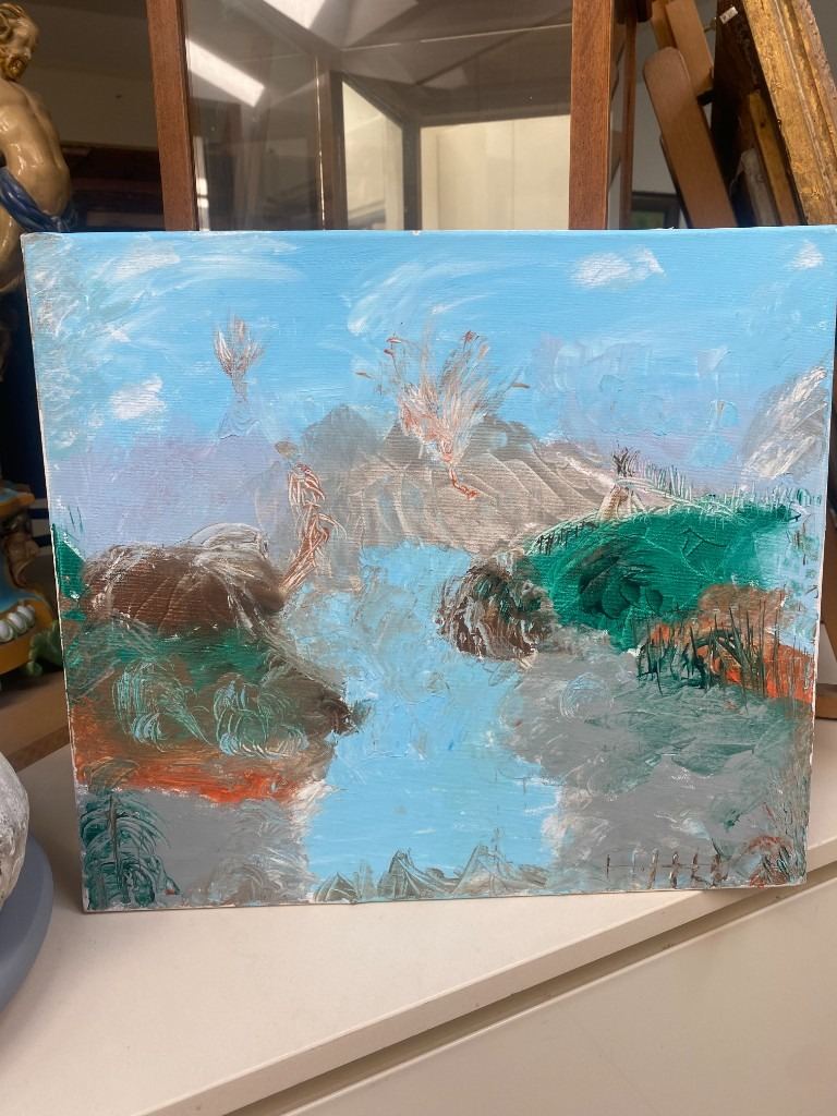 Volcanic Landscape, original oil on canvas painting