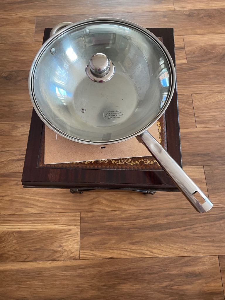 Chinese Wok Stainless Steel With Glass Lid by Marks & Spencer