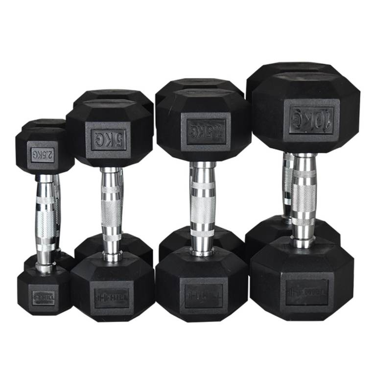 £2/KG Hill Icon Rubber Hex Dumbbells 1kg - 50kg (Pairs) - Weights Gym