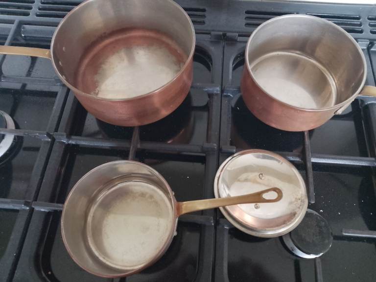Copper saucepans