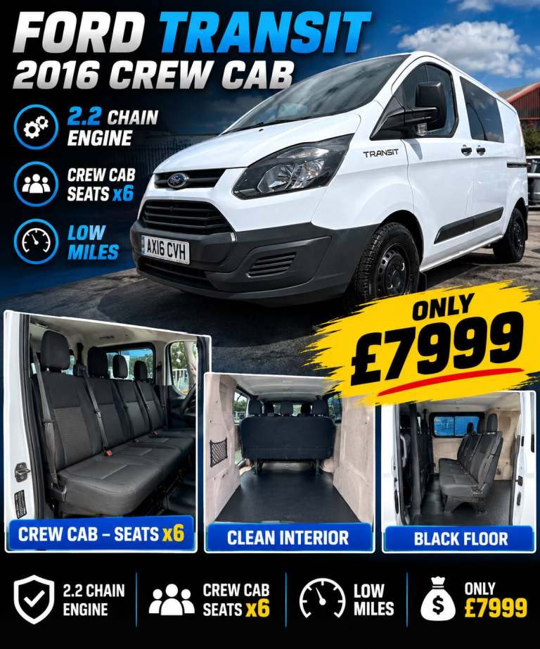 2016 FORD TRANSIT CUSTOM CREW CAB 2.2 CHAIN ENGINE NON WET BELT ONLY £7999