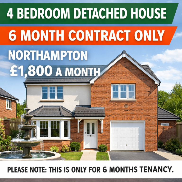 4 Bedroom Detached House – Northampton – £1,800 PCM – 6 Month Let Only