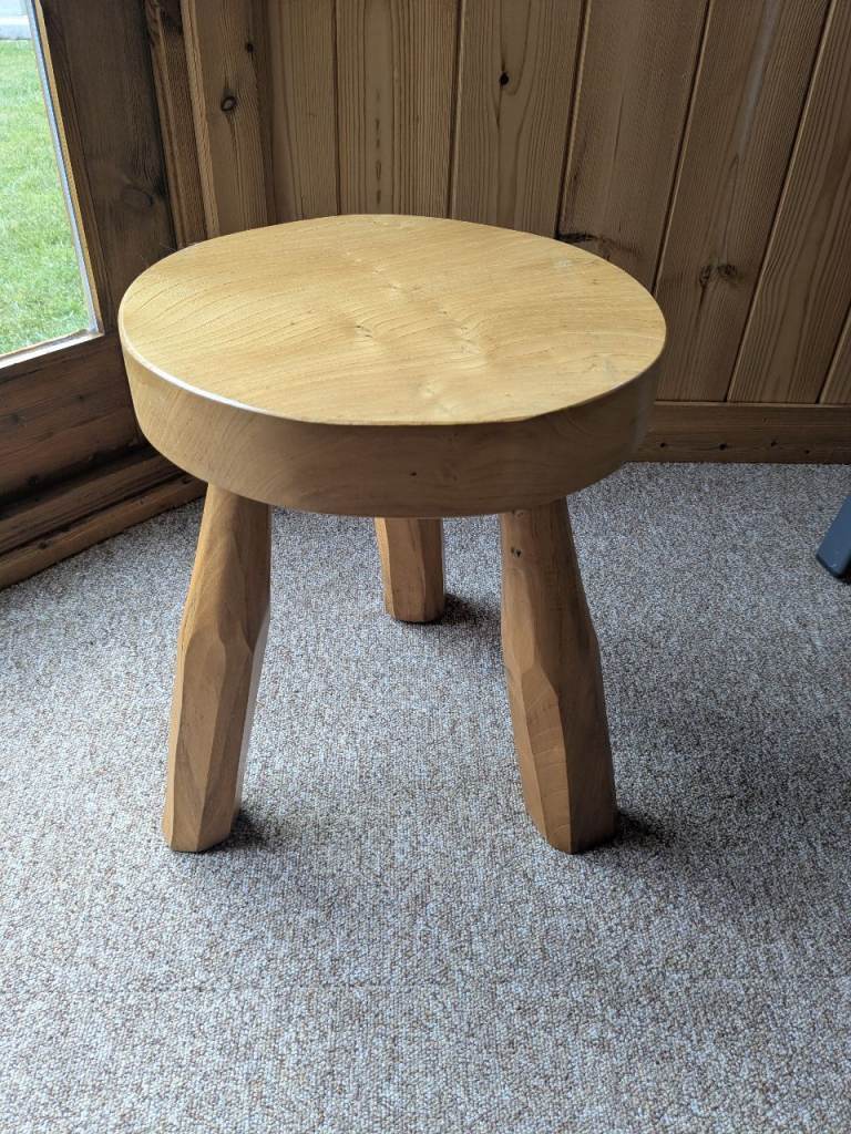 Rustic hardwood milking stool style, plant stand, table.