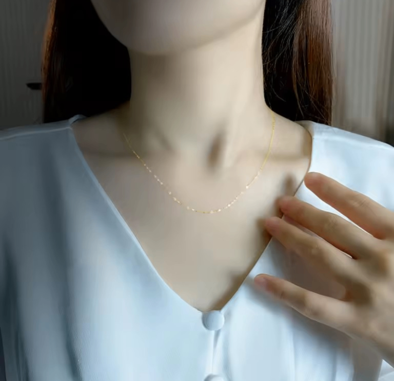 18K Solid Gold Au750 Necklace Chain - 45cm, 50cm and 60cm Dainty Flat Oval Link