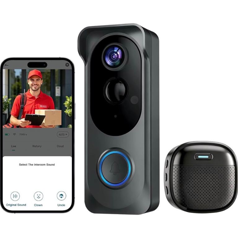 2K HD Wireless Video Doorbell Camera, 2.4GHz Wi-Fi, PIR Motion Detection