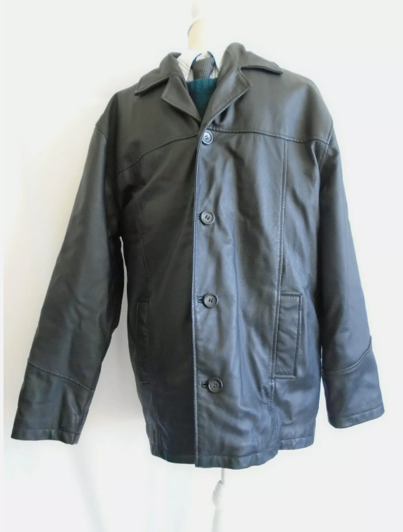Mens HENSON AND HENSON Black Leather Jacket Size Large