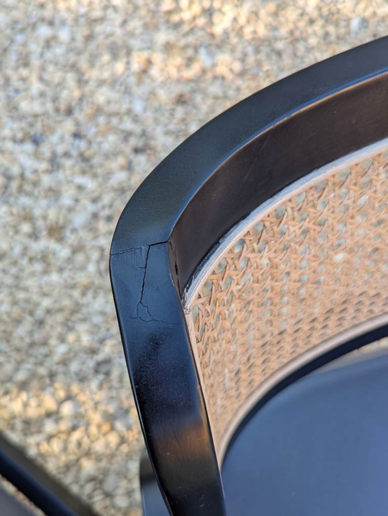 Pair Rattan Back Black Carver Dining Chairs - Occasional Armchairs Cafe Chairs