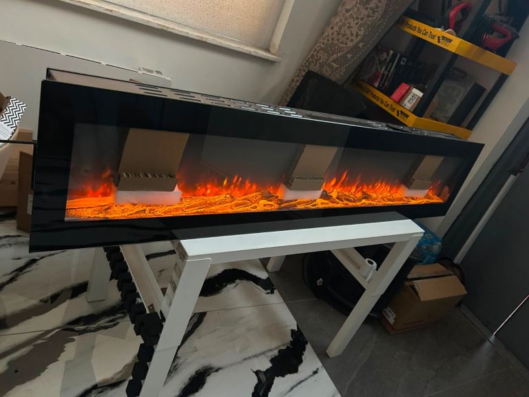 Modern Wall-Mounted Electric Fireplace with Remote