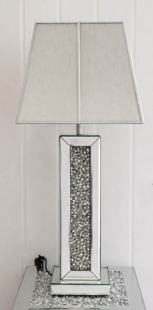 Diamond Crush Mirrored Large Table Lamp + Shade – 73cm Tall (Glam / Sparkle)