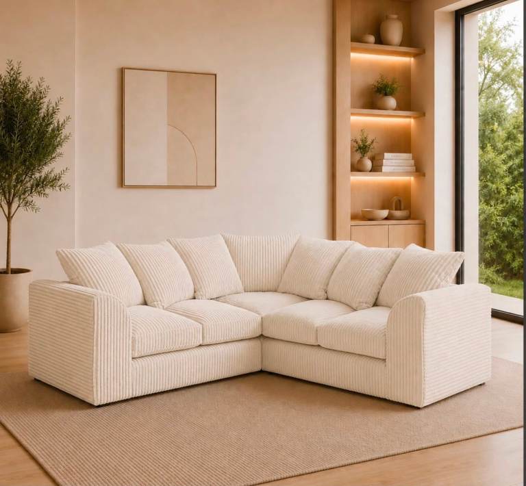 BRAND NEW dual arm jumbo cord corner sofa - Available in a variety of colours