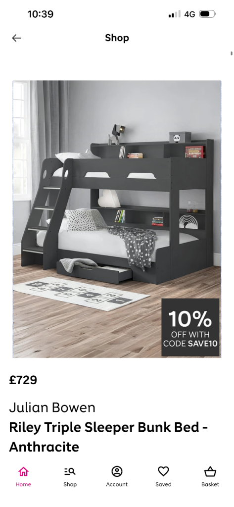 Julian Bowen Riley Triple Sleeper Bunk Bed - Anthracite