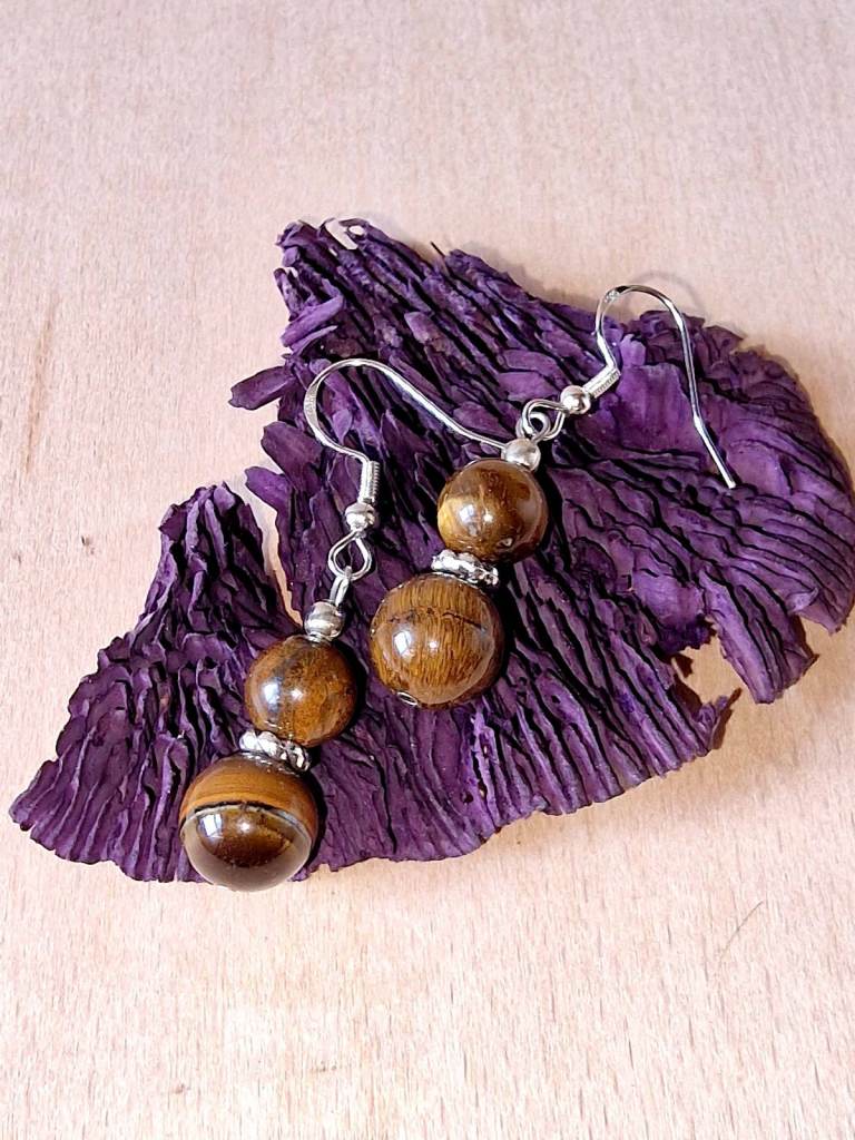 Tiger's Eye & Silver Drop Earrings