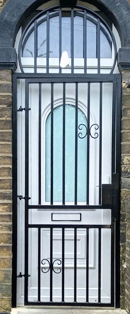Metal window and door grilles, black.