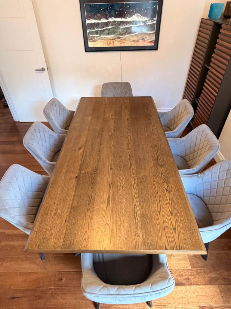 Bronx 8 Seater Industrial Dining Table & 8 Grey Chairs | Excellent Condition 