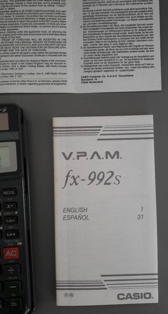 Calculator Casio fx-992s-w V.P.A.M scientific and hard case Vintage 1990’s – post or collect