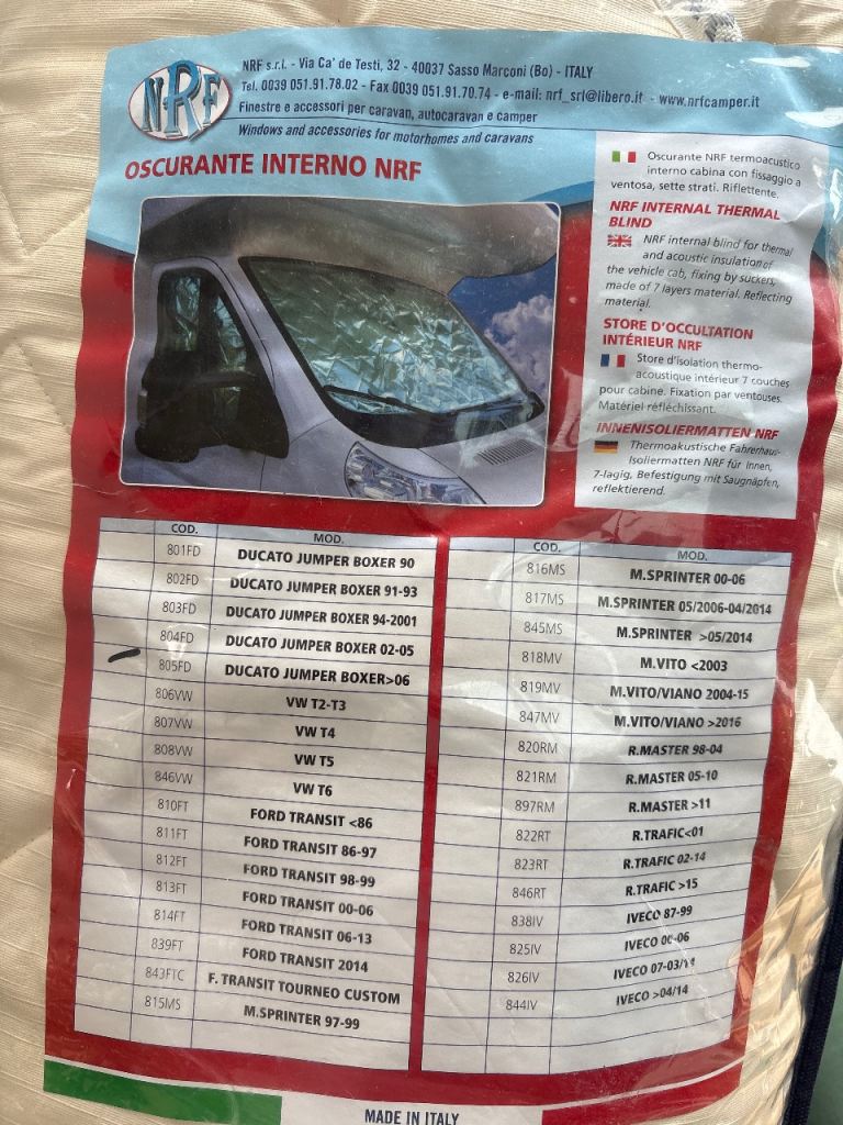 Internal blind for camper van
