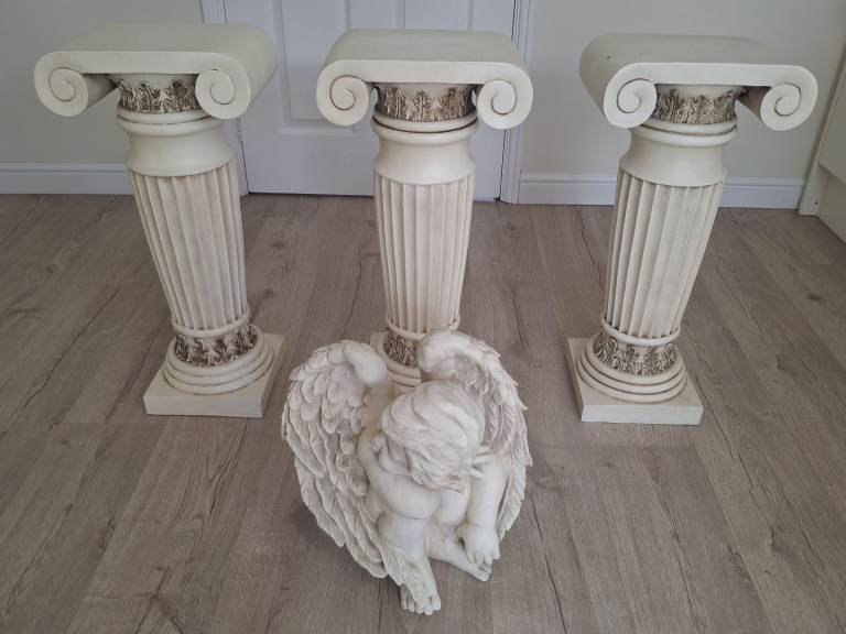 Classical Style Column/Pillar X 3 & One Cherub Angel Statue