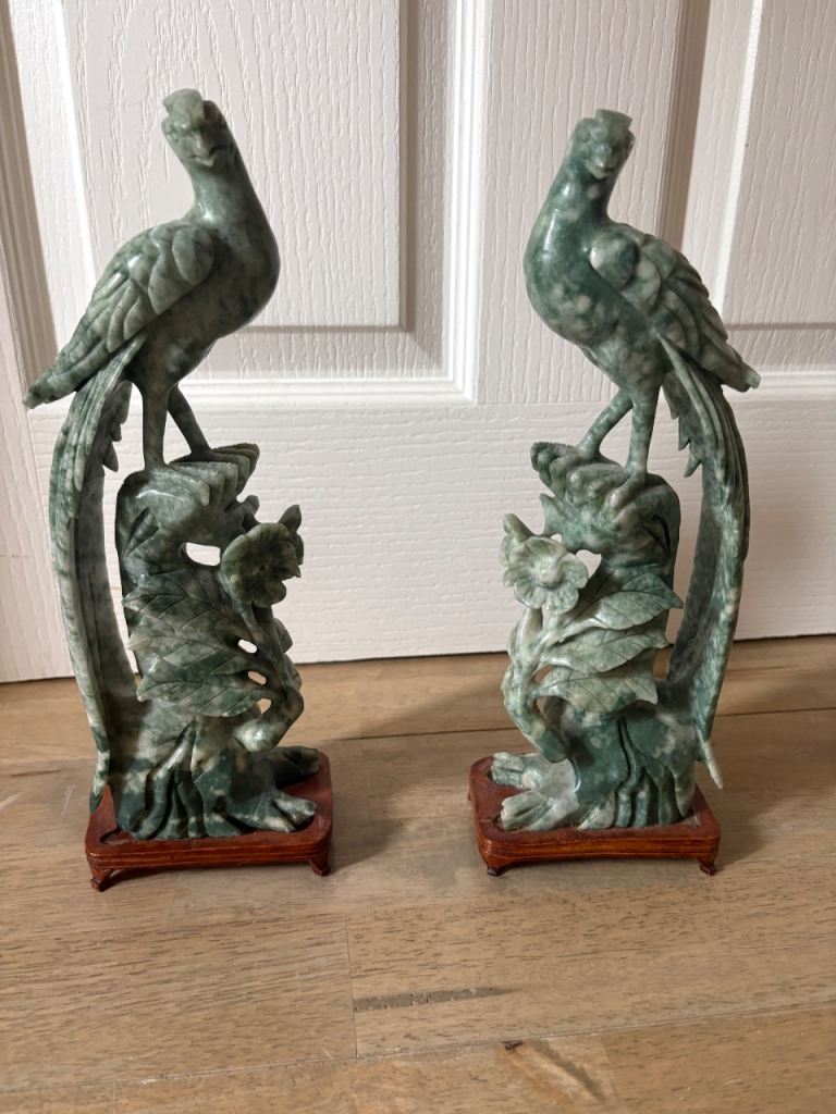 Chinese Jade Carved Pheonix Pair