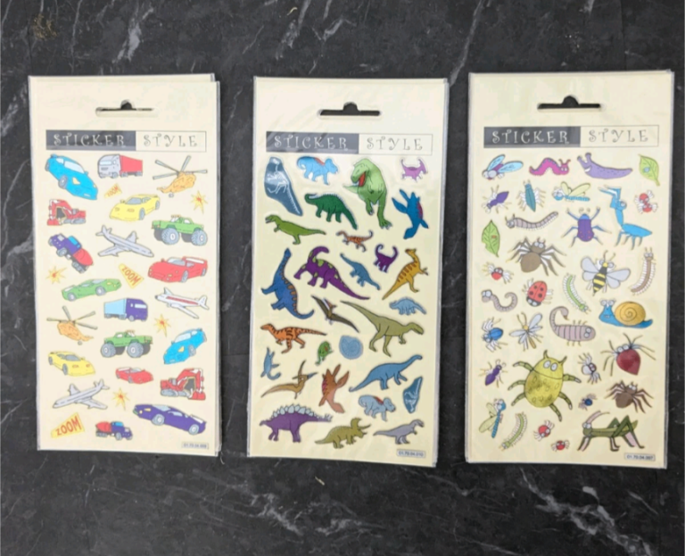 15x Stickers Dinosaurs, Cars/Planes, Insects, Kids, Party Bag, Scrapbook