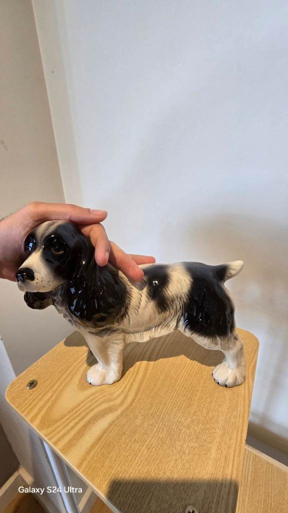 Vintage Ceramic Spaniel Dog Figurine – Black & White