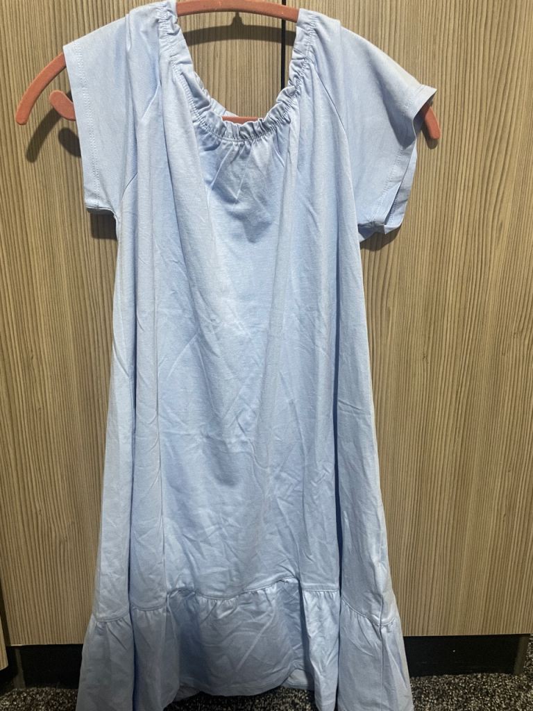 Light Blue Shirred Off-Shoulder Dress – Good Condition