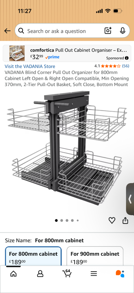 Blind corner pullout shelving