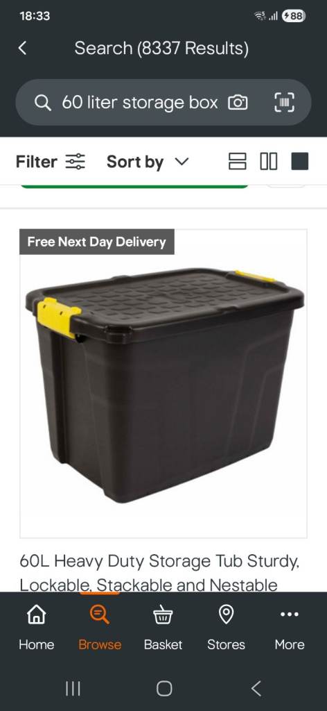60L Heavy Duty Storage Tub – Black with Yellow Clasps
