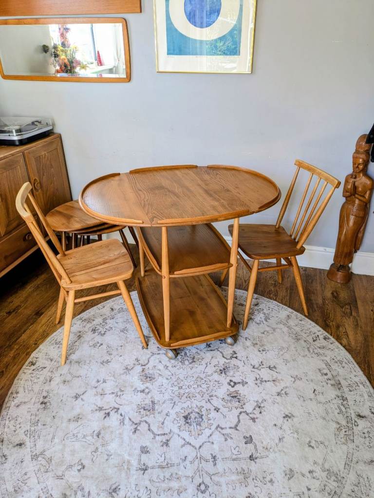 Ercol Windsor Drop Leaf Cocktail Serving Trolley Dining Table Vintage Retro MCM Delivery Available 