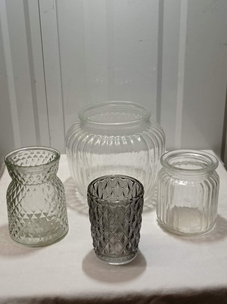 4 Mixed Vases & Votive candle holders