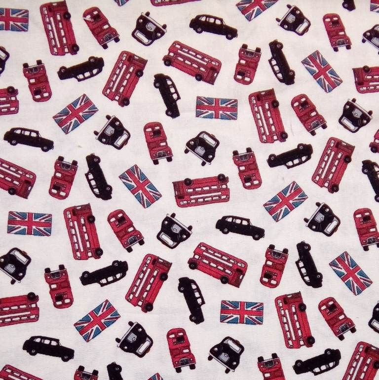 London Buses & Taxis 100% Cotton Fabric 2 Metres Makower /984 Quilting Patchwork Crafts Sewing