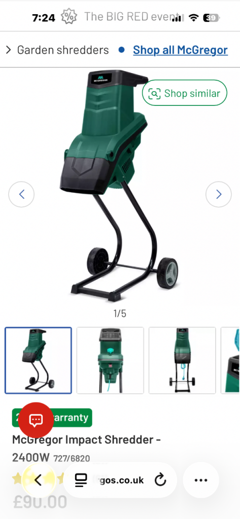 McGregor Impact Shredder 2400W - Green, Good Condition