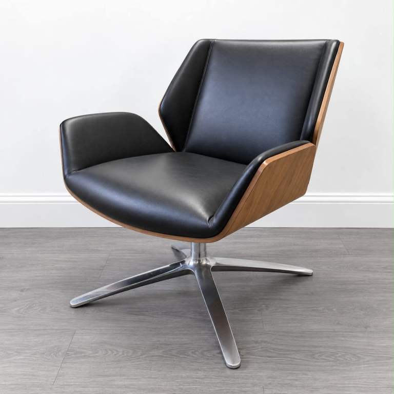 Boss Design Kruze Lounge Chair – Black Leather / Walnut / Chrome