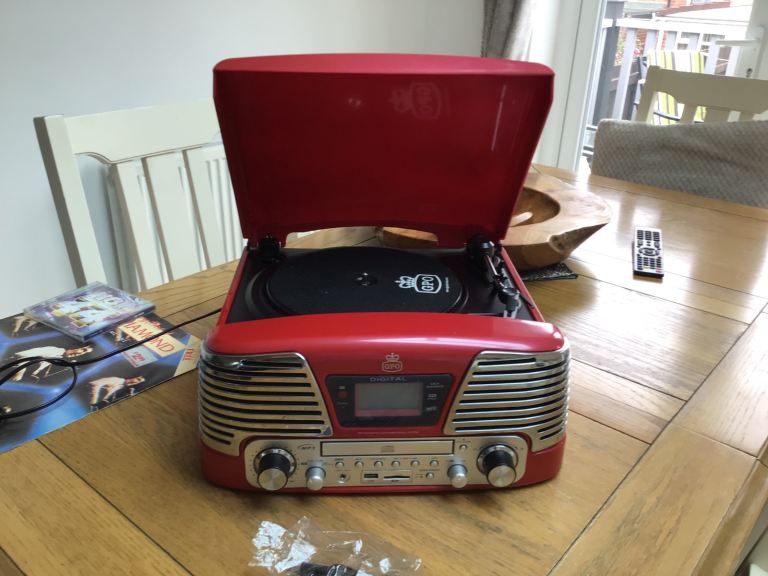 GPO Retro Record Player with CD/Radio/USB - Red, Good Condition