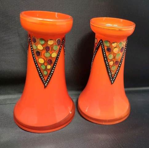 Pair Antique 1920s Art Deco Michael Powolny Loetz Tango Glass