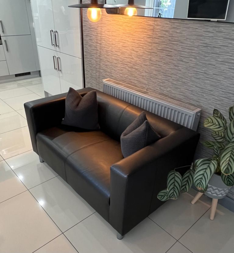 IKEA LEATHER STYLE 2 SEATER SOFA BLACK