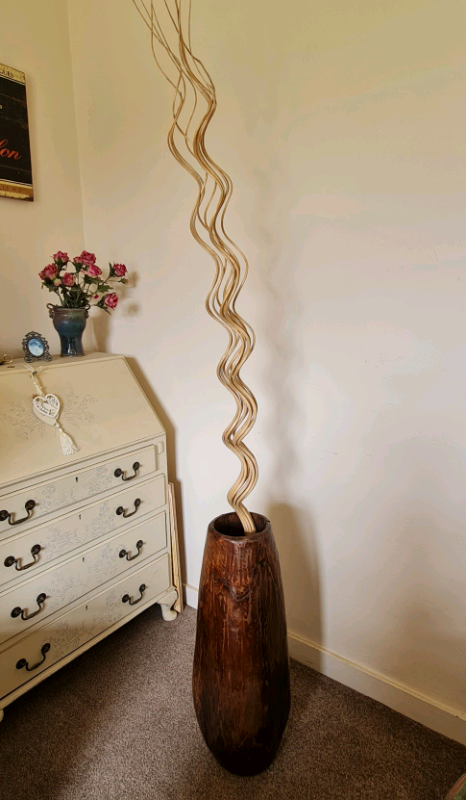 Large Vintage Primitive Hollowed Out Wooden Floor Standing Vase