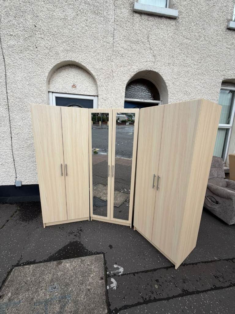 3 piece bedroom suite   1 mirrored wardrobe   £129   2 double door wardrobes   £95 a piece