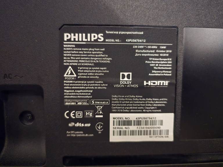 Philips 43PUS6754 43" Smart Ambilight 4K Ultra HD TV