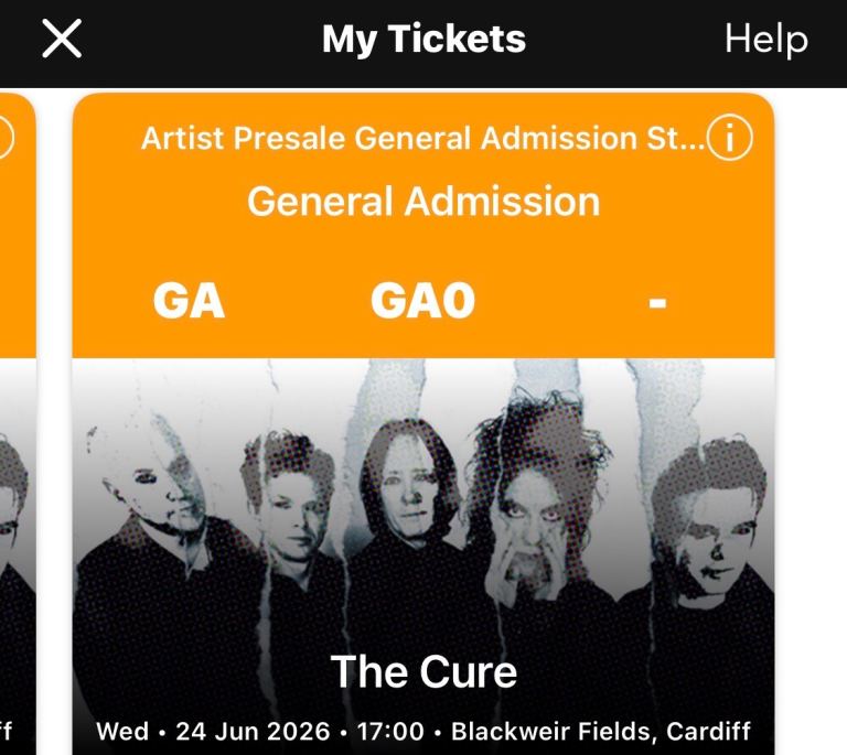 The Cure Cardiff Concert Ticket - General Admission Standing