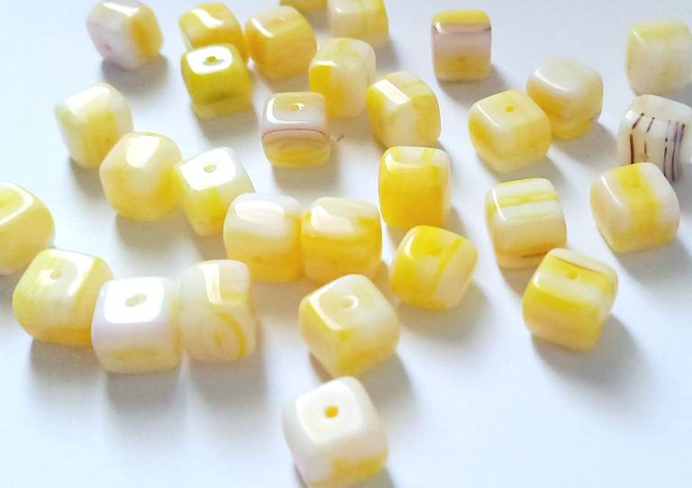 Lemon Cream Yellow Cube Mix, Czech Glass Beads (Set of 8)  Silk Matt Glass Jewellery Bracelets