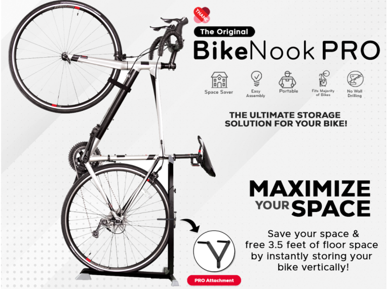 BIKE NOOK PRO Stand & Vertical Storage Rack - Bicycle Floor Stand for Garage Storage/Indoor/Outdoor 
