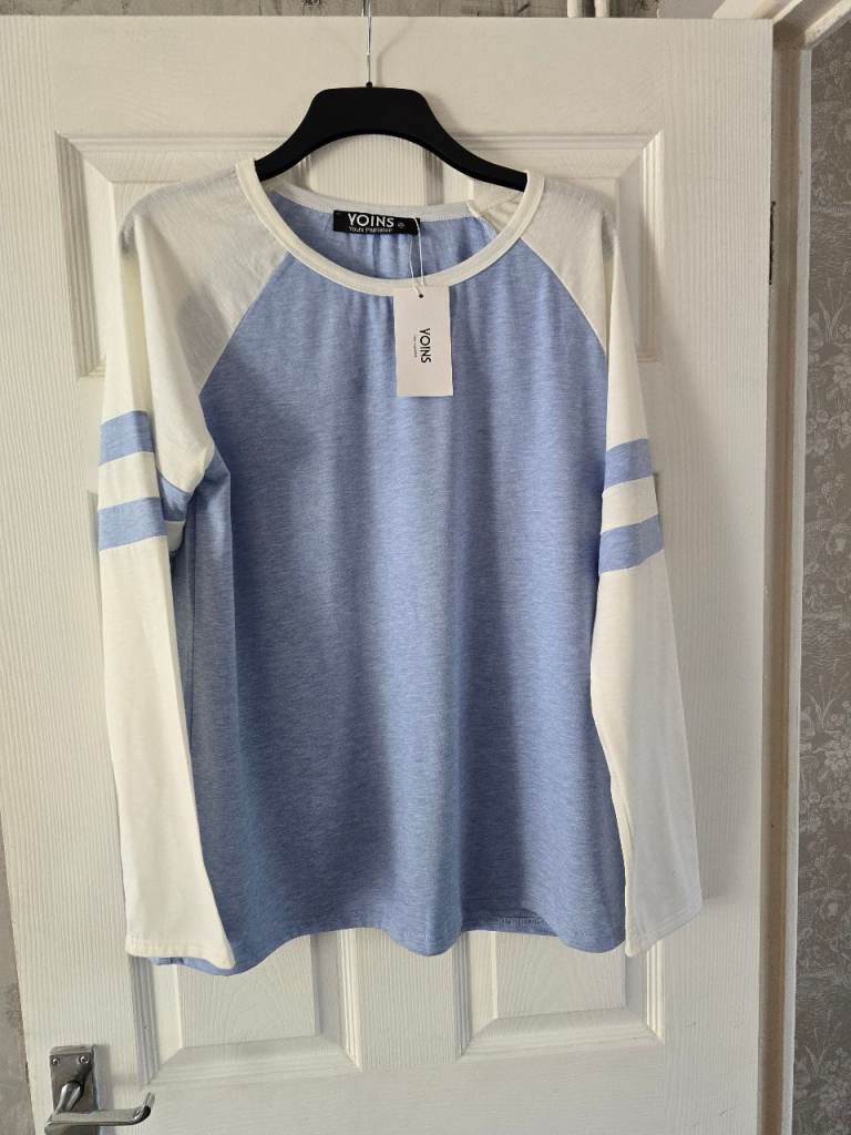 New YOINS Women's Long Sleeve Top - Blue and White, Size 2XL