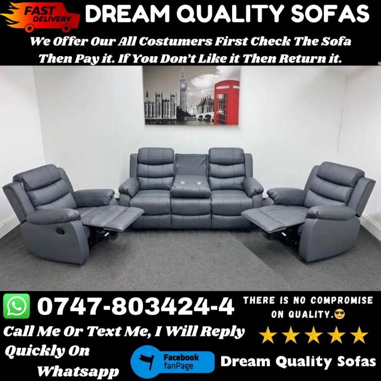 *Roma Recliner Leather Recliner Curved Corner Sofas 3+2 Seater Recliner Sets*