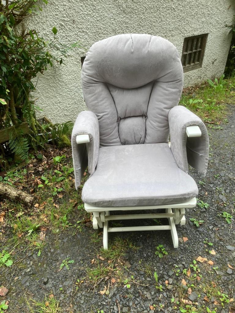 Grey Glider Rocking Chair with Footstool – Good Condition